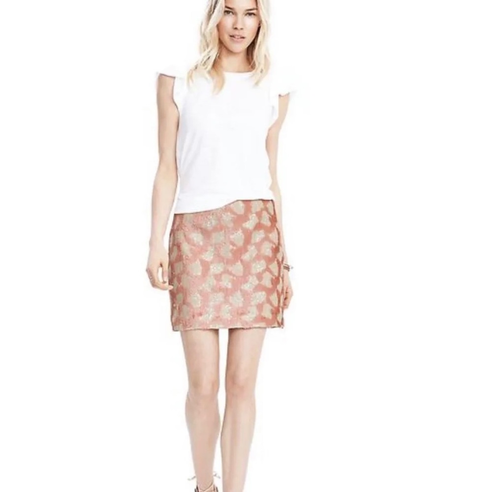 Banana Republic Sequin Dot Mini Skirt Pink Blush White Lined Zip sz 14 $138 NEW
